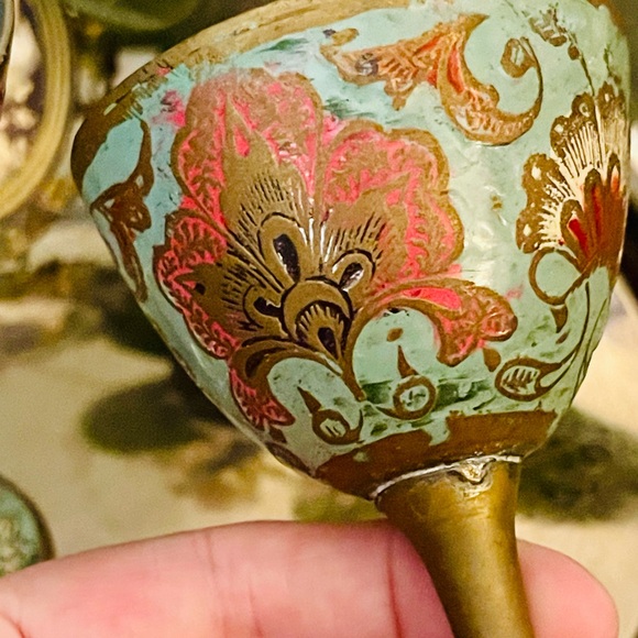 Vintage Estate Two Ornate 4” Etched Brass Mini Goblet Stemmed Toasting Glasses‼️ - Picture 3 of 8